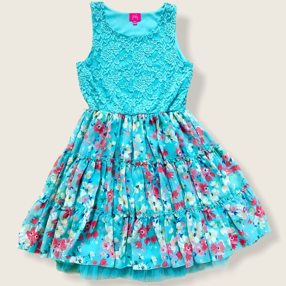 Pinky Sleveless Blue Floral Spring Dress Girls 16
